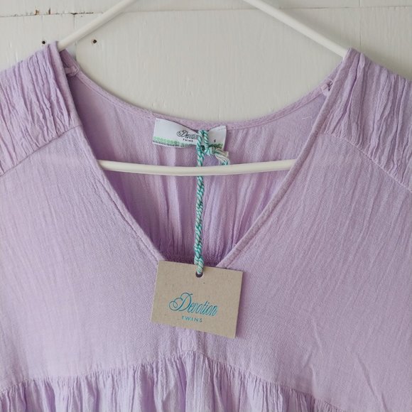 Devotion Twins Hague Mini Dress with Relaxed Fit & Bell Sleeves SZ S in Lavender - Picture 3 of 9